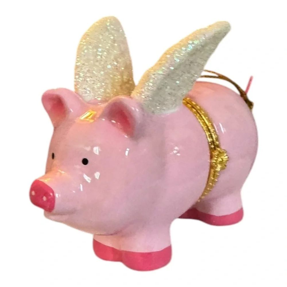 Flying Pig Ornament Large 4” Porcelain NEW